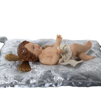 FIGURINE RESINE ENFANT JESUS ​​28CMC/GRIS/ARGENT COUSSIN _FIG:13X28X8CM COUSSIN:24X32X6CM LL50478 6