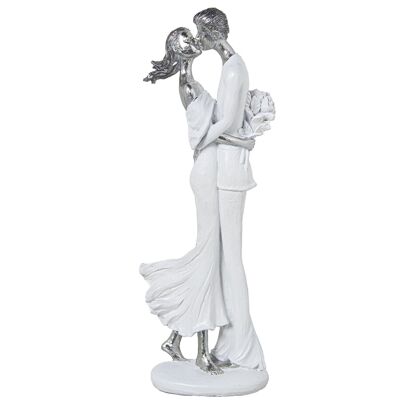 FIGURINE RÉSINE COUPLE KISS BLANC/ARGENT _9X7X29CM LL50460