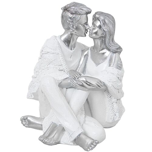 FIGURA RESINA PAREJA SENTADA BLANCA/PLATEADA _13X15X16CM LL50457