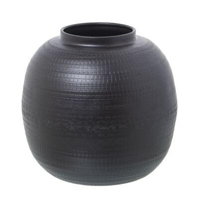 JARRÓN ALUMINIO TALLADO NEGRO _°24X23CM LL74164