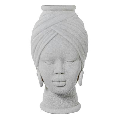 VASE BUSTE AFRICAIN EN CÉRAMIQUE30CM TEXTURE SABLE BLANC _19X30 LL61210