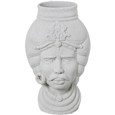 JARRÓN BUSTO CERÁMICA AFRICANO40CM BLANCO TEXTURA ARENA _23X40CM LL61209