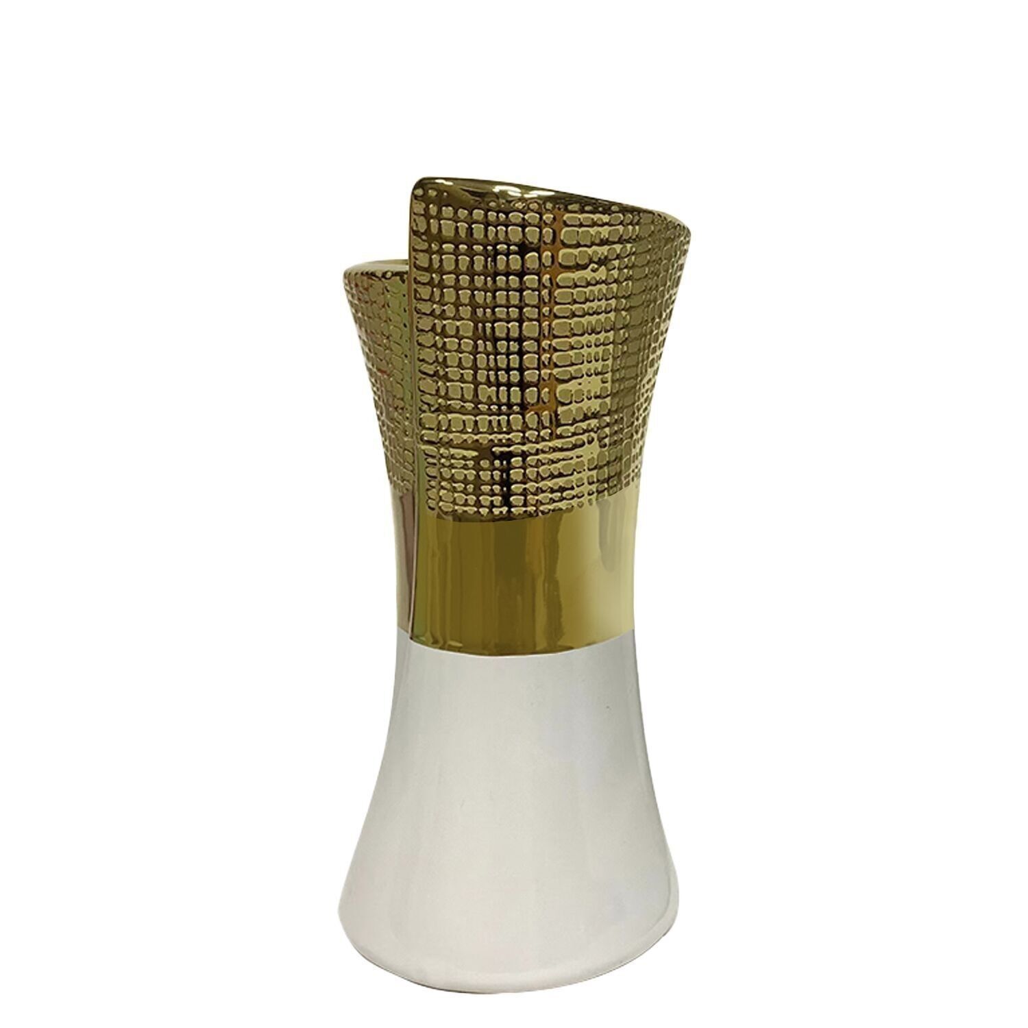 KERAMIKVASE 20CM GOLD/GLÄNZEND WEISS _10X9X20CM LL61145