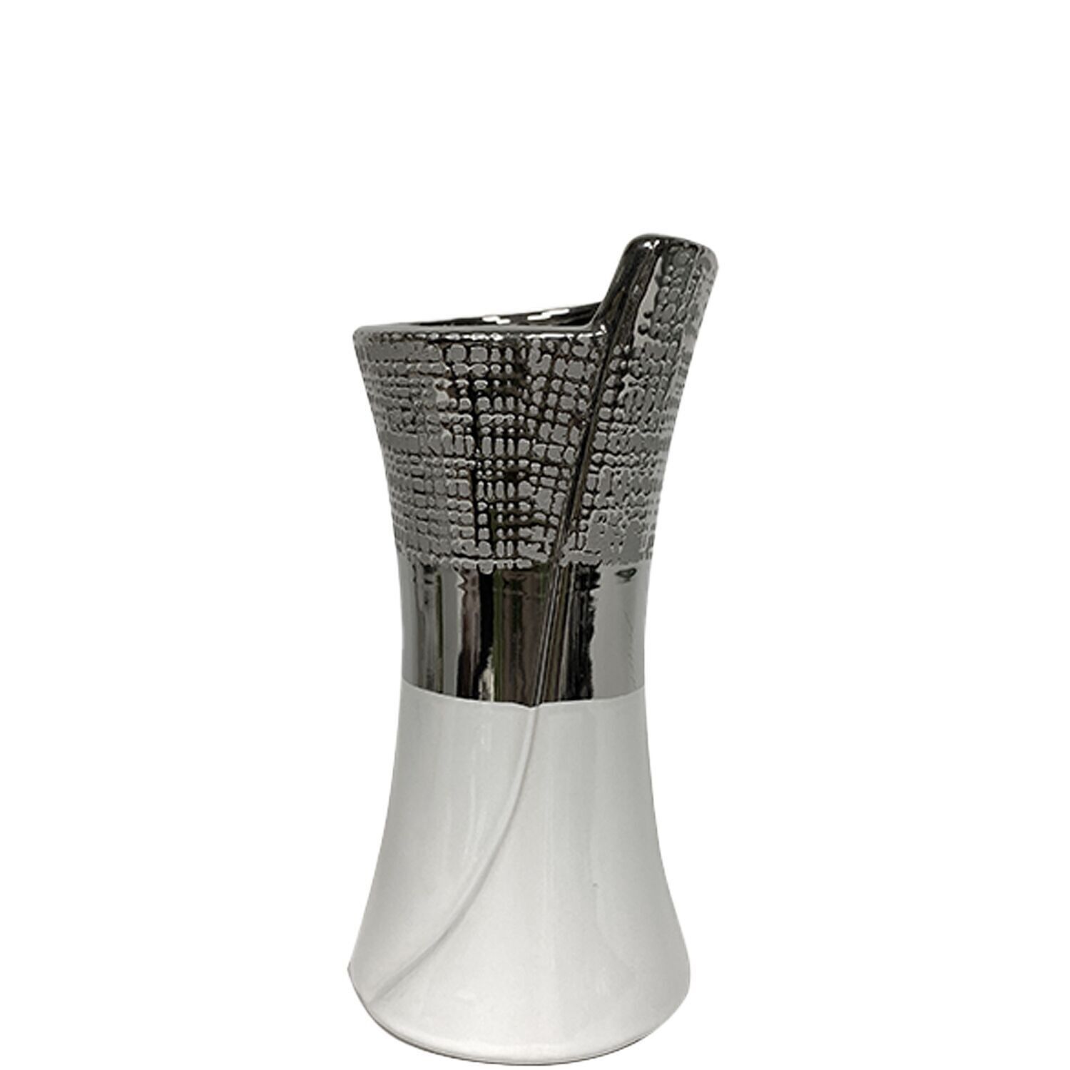 KERAMIKVASE 20CM SILBER/GLÄNZEND WEISS _10X9X20CM LL61140