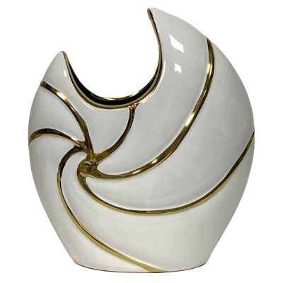 KERAMIKVASE 25CM GLÄNZEND WEISS/GOLD _22X9X25CM LL61153