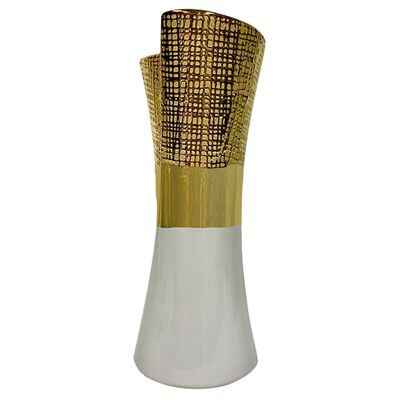 JARRON CERAMICA 26CM ORO/BLANCO BRILLO _10X10X26CM LL61146