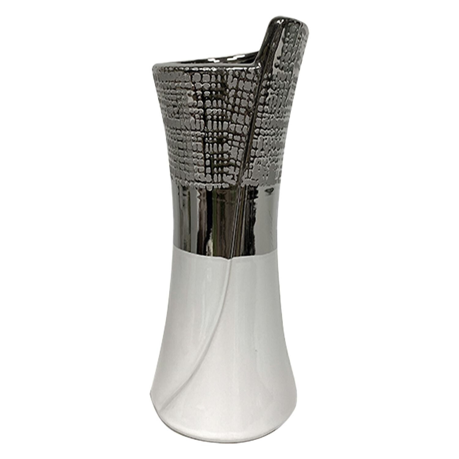 KERAMIKVASE 26CM SILBER/GLÄNZEND WEISS _10X10X26CM LL61141