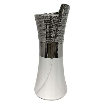 VASE CÉRAMIQUE 26CM ARGENT/BLANC BRILLANT _10X10X26CM LL61141