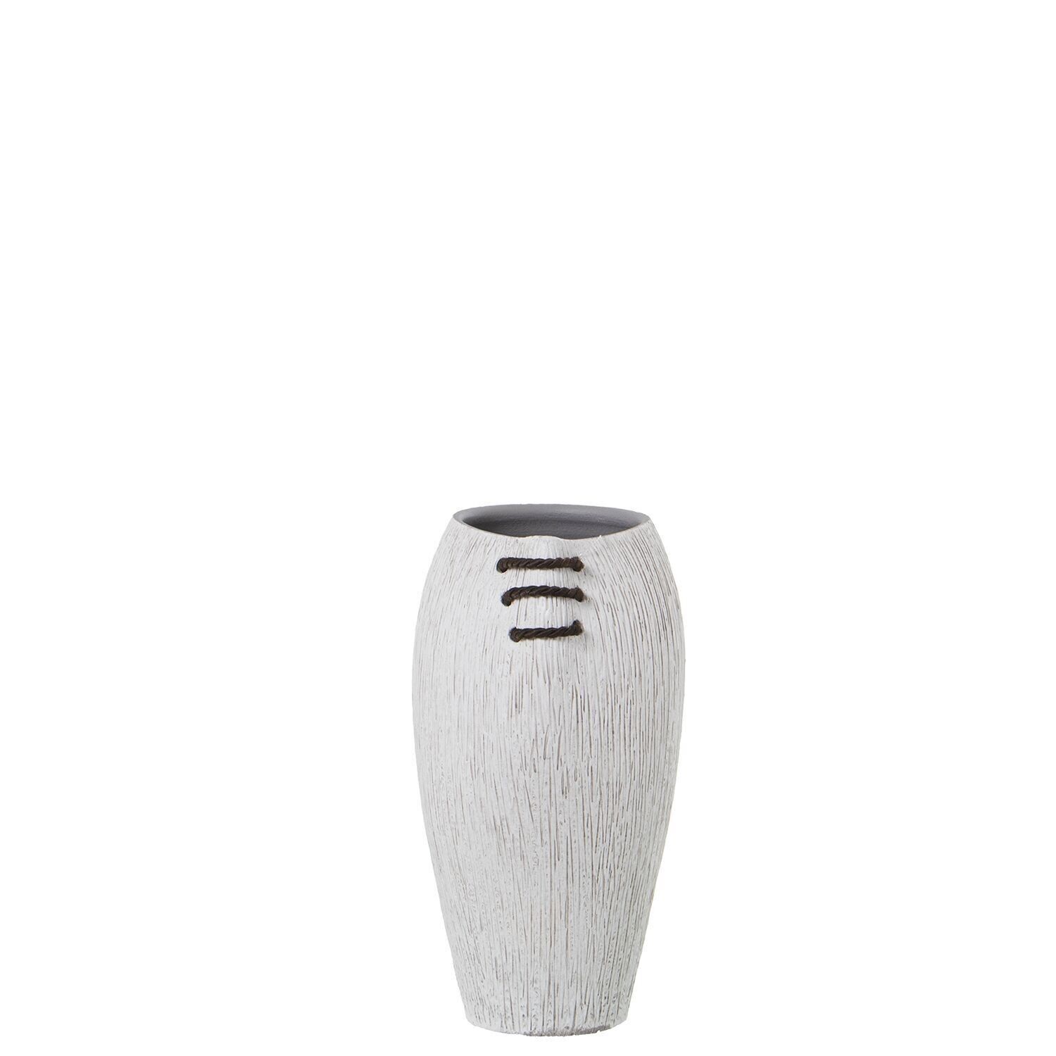 VASO IN CERAMICA 35CM RIGHE BIANCHE CON CORDONCINO MARRONE _16X20X35CM LL61085