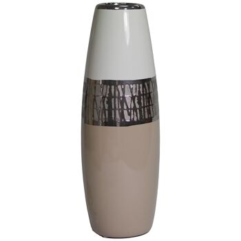 VASE CÉRAMIQUE 36CM BLANC/ARGENT/BEIGE _°13X36CM LL61160