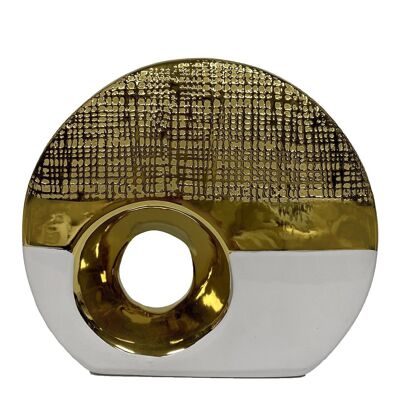 VASO CERAMICA CON FORO 18CM ORO/BIANCO LUCIDO _21X6X18CM LL61144