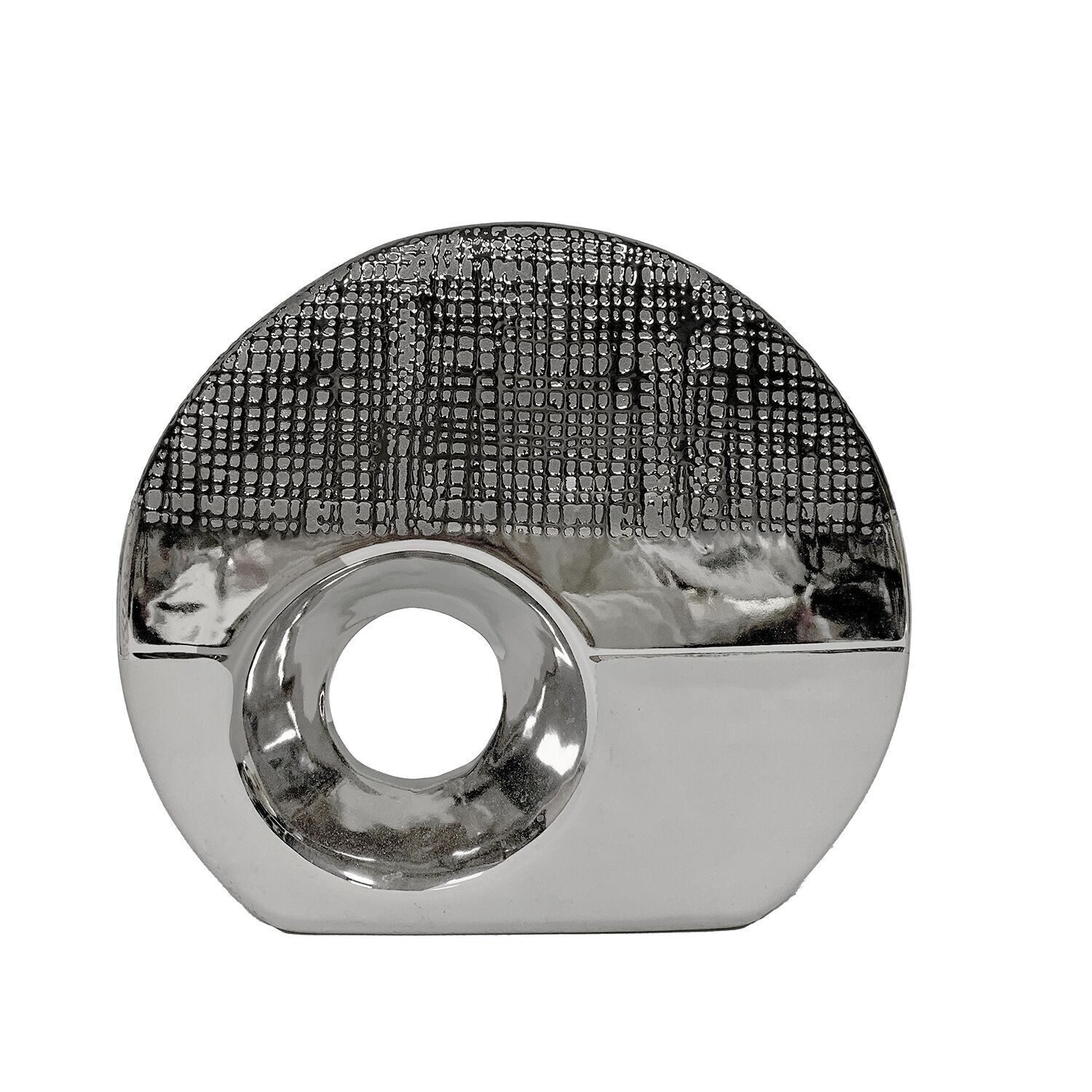 KERAMIKVASE MIT LOCH 18CM SILBER/GLÄNZEND WEISS _21X6X18CM LL61139