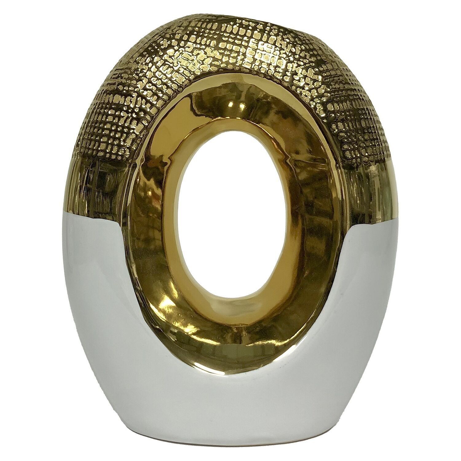 KERAMIKVASE MIT LOCH 23CM GOLD/GLÄNZEND WEISS _18X9X23CM LL61147