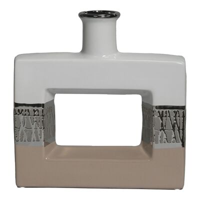 JARRON CERAMICA AGUJERO 24CM BLANCO/PLATA/BEIGE _24X6X24CM LL61158