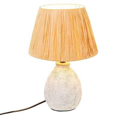 LAMPADA DA TAVOLO IN CERAMICA BIANCA ENV. CON SCHERMO IN RAFIA _23X23X33CM 1XE27 MAX60W LL76165