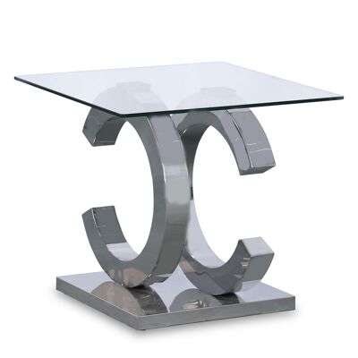 TAVOLO AUSILIARIO IN VETRO ACCIAIO LUCIDO +91061+91062 _55X55X50CM, TEMP. VETRO:8MM LL40174