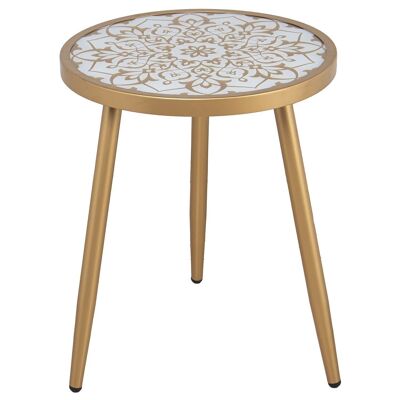 WHITE/GOLD WOOD AUXILIARY TABLE WITH GOLD METAL LEGS _°40X45CM, DM WOOD LL71951
