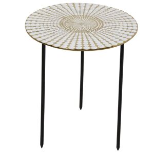 TABLE D'APPOINT MÉTAL ÉMAIL BLANC/DORÉ, PIEDS NOIR _°41X50CM LL67834