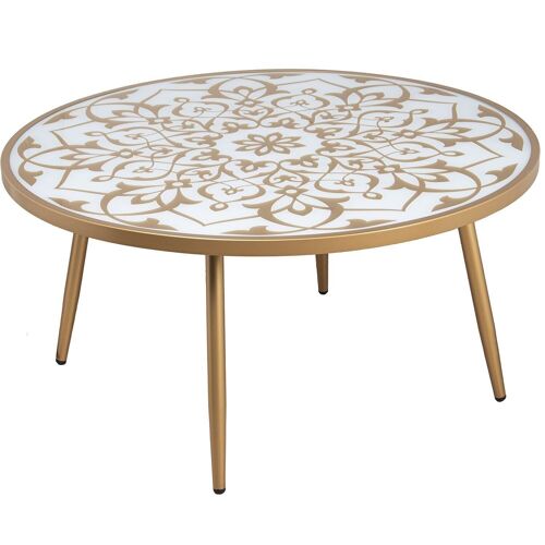 MESA CENTRO MADERA BLANCO/OROC/PATAS METAL DORADO _°90X50CM, MADERA DM LL71950