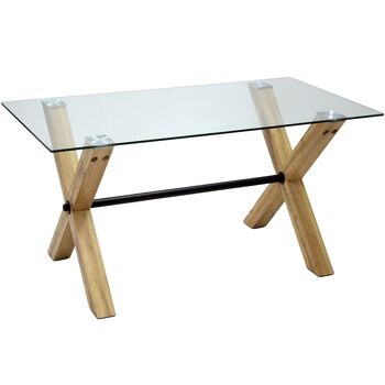 TABLE À MANGER EN VERRE AVEC PIEDS EN BOIS +84208, VERRE TREMPÉ _150X80X76CM PIEDS:DM+PAPIER LL84205 1