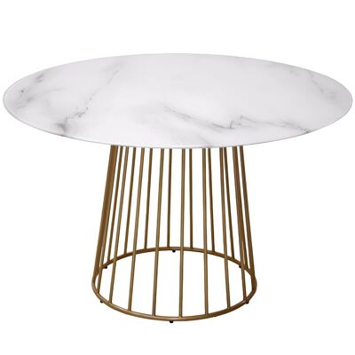 WHITE MARBLE EFFECT GLASS DINING TABLE +84221 _°120X75CM, GOLD METAL BASE LL84219