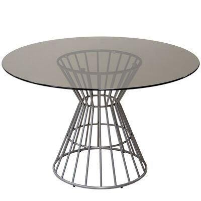 MESA COMEDOR CRISTAL EFECTO MÁRMOL NEGRO +84218 _°120X76CM, BASE METAL PLATEAD LL84217