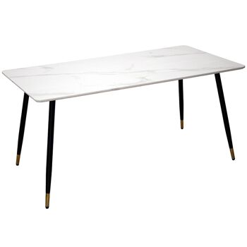 TABLE À MANGER BOIS EFFET MARBRE BLANC +84230 _160X80X76CM PIEDS MÉTAL NOIR LL84222 1