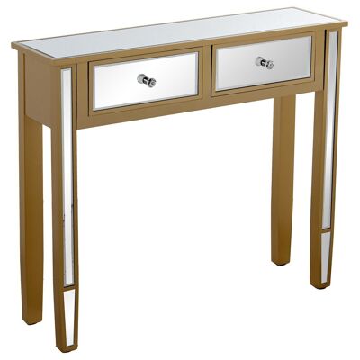 WOODEN/MIRROR ENTRANCE TABLE W/2 DRAWERS GOLDEN _90X25X80CM LL71964