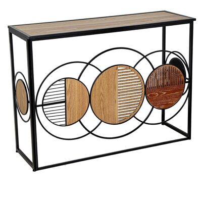 METAL/WOOD ENTRANCE TABLE WITH CIRCLES _108X37X80CM LL24382