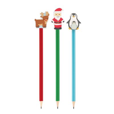Pack de tres lápices de madera navideños