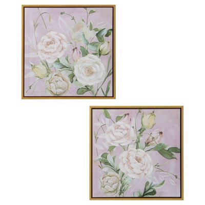 CANVAS PICTURE 40X40CM FLOWERS WITH ASSORTED NATURAL WOOD FRAME _40X40X3.5CM LL69194