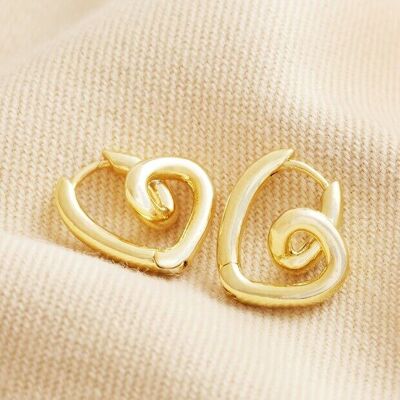 Petites boucles d'oreilles créoles en forme de cœur griffonné en or