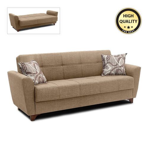 Sofa/Bed ENOLA 3 seats Light Brown 216x85x91cm