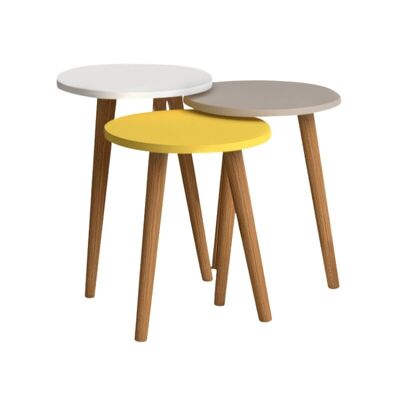 Ensemble de tables basses CHIARA Blanc/Cappuccino/Jaune 3 pièces