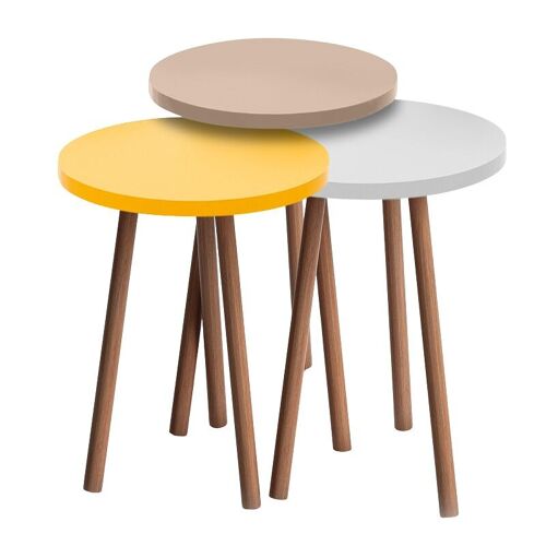 Coffee Table Set TINA White - Cappuccino - Yellow 3 pieces