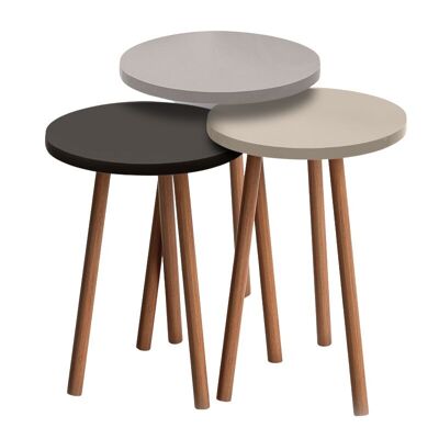 Ensemble de Tables Basses TINA Blanc - Cappuccino - Marron 3 pièces