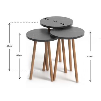 Ensemble de tables basses TINA effet marbre foncé 3 pièces 3