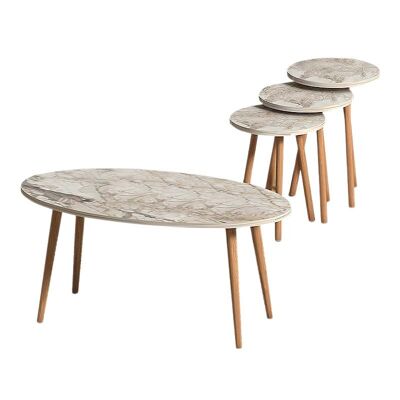 Ensemble table basse + table d'appoint GOTI effet marbre 90x50x41cm 4 pièces