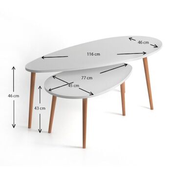 Ensemble de table basse HARMONIA Blanc 116x46x46cm 2 pièces 4