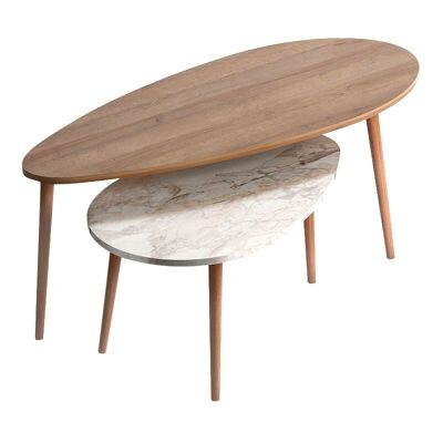 Coffee Table Set HARMONIA Oak - Beige Marble Effect 116x46x46cm 2 pieces