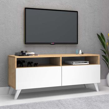Meuble TV CEZAR Sonoma - Blanc 120x35x50cm 2