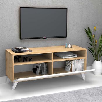 Meuble TV CEZAR Sonoma - Blanc 120x35x50cm 3
