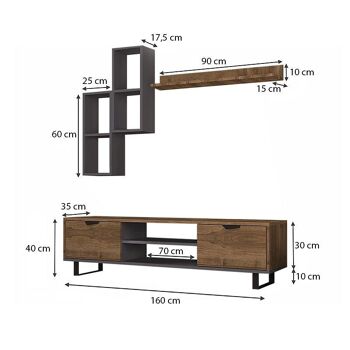 Meuble TV CARRIBIC Noyer - Gris 160x35x40cm 4