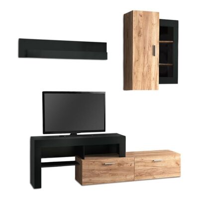 TV stand MILLA Light Walnut - Black 224x42x190cm