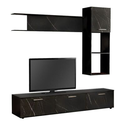 TV furniture set ORLANDO melamine black-gray marble effect