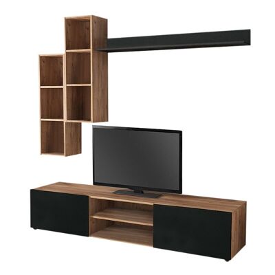 Mueble TV LINDAU Nogal Claro - Negro 180x38x170cm