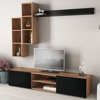 Ensemble Meuble TV LINDAU Noyer Clair - Noir 180x38x170cm 2