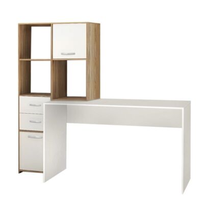 Office Desk and Bookcase Set MARTINA Oak - White 170x35/60x76/151cm