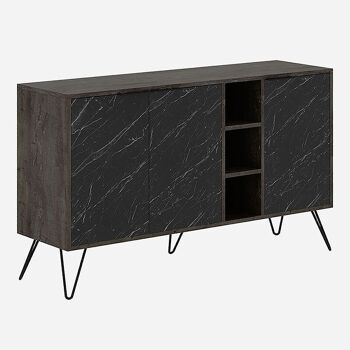 Buffet CALISTO Café Foncé - Effet Marbre Noir 142x35,6x83cm 1