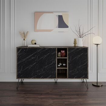 Buffet CALISTO Café Foncé - Effet Marbre Noir 142x35,6x83cm 2